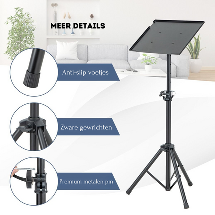 Trendmix Driepoot Projector Statief Met Instelbare Hoogte En Kantelbaar Blad - Laptop - Projector - Muziek - Tablet - 70-118,5CM Zwart
