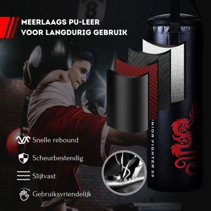 Trendmix 5-Delige Bokszak set voor Kinderen 20 kg - Zware Bokszak met Bokshandschoenen - Springtouw Draagtas Plafondhaak - Zwart