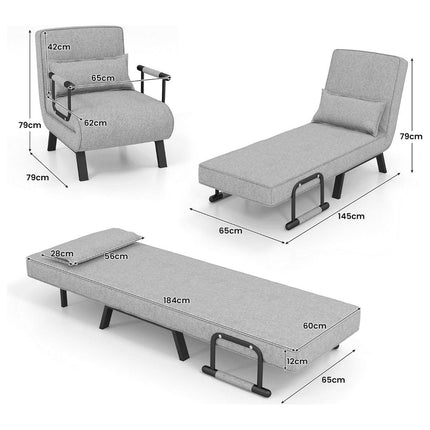 Trendmix 4-in-1 Slaapstoel Lichtgrijs – Inklapbare Slaapbank – Verstelbare Rugleuning – Slaapfauteuil 1 Persoon – Tot 150 kg Draagvermogen