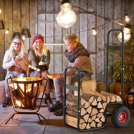 Trendmix Metalen Brandhoutkar 150 kg belasting 66 x 51 x 111 cm - Houtkar transportwagen - Brandhoutwagen Steekwagen - Slijt- en Stootvaste Rubberen Wielen