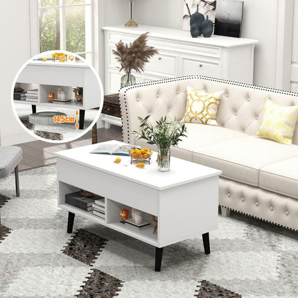 Trendmix Multifunctionele Salontafel Uitklapbaar Wit - Lift-Top Koffietafel - Verstelbare Woonkamer Tafel 80 x 40 x 44,5 cm