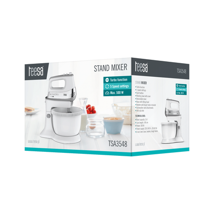 Teesa Handmixer met Roterende Mengkom 500 Watt - TSA3548 Elektrische Handmixer Keukenmixer