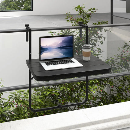 Opklapbare Balkontafel voor Reling – Hangtafel Balkon – In Hoogte Verstelbaar – Opvouwbare Balkontafel – 60 x 40 cm – Zwart