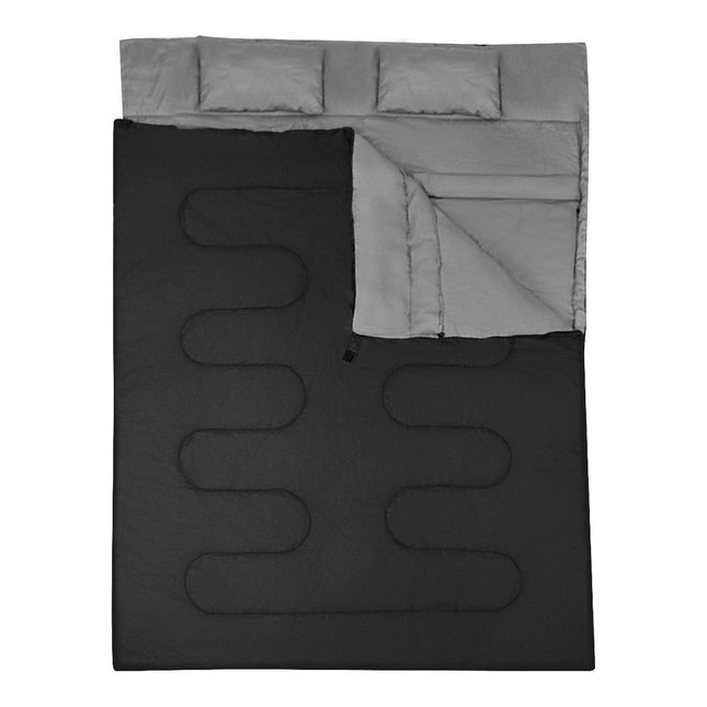 Trendmix Dubbele Slaapzak 2-in-1 – Waterdicht – Met 2 Kussens & Draagtas – 220x150 cm – Voor Kamperen & Reizen – Zwart