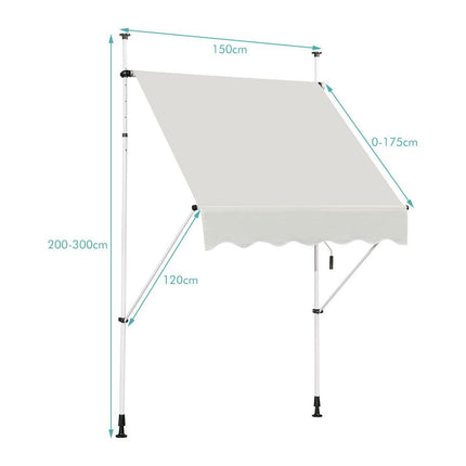 Trendmix Uitschuifbare Klemluifel 150×120 cm – Beige – Verstelbaar tot 300 cm – UV-bescherming – Zonnescherm voor Balkon, Terras & Tuin