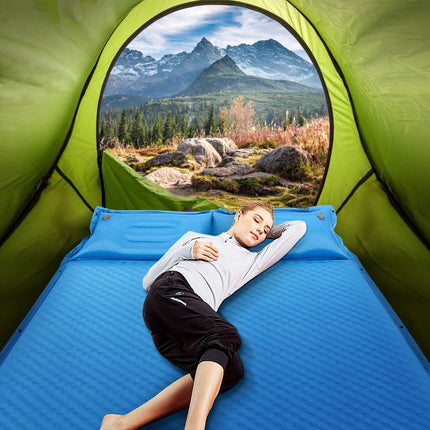 Go Plus Zelfopblazende Slaapmat 2-Persoons – Met Ingebouwde Kussens – Waterdicht & Lichtgewicht – Ideaal voor Kamperen, Hiken & Outdoor Reizen – Blauw