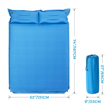 Go Plus Zelfopblazende Slaapmat 2-Persoons – Met Ingebouwde Kussens – Waterdicht & Lichtgewicht – Ideaal voor Kamperen, Hiken & Outdoor Reizen – Blauw