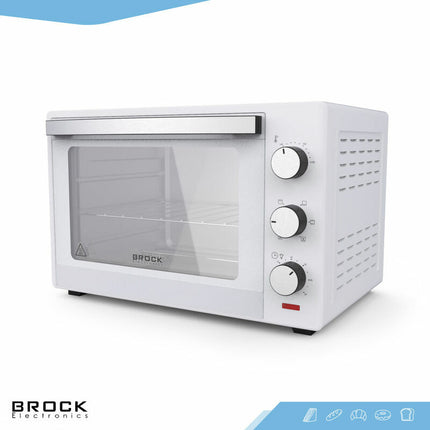 Brock 30L Heteluchtoven met Grill & Timer - 1600W Vrijstaande Mini Oven voor Thuisgebruik – Wit