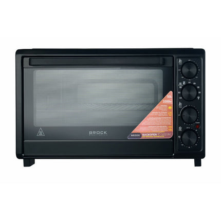 BROCK Elektrische Mini Oven 50L met 2 Keramische Kookplaten – 1800W Vrijstaande Combi Convectie Oven met Grill – Zwart