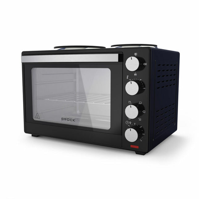 BROCK Elektrische Mini Oven 30L met 2 Kookplaten – Combi Convectieoven & Grill – 1600W – Vrijstaande Compacte Oven voor Keuken of Camping – Zwart