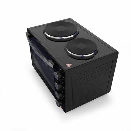 BROCK Elektrische Mini Oven 30L met 2 Kookplaten – Combi Convectieoven & Grill – 1600W – Vrijstaande Compacte Oven voor Keuken of Camping – Zwart