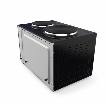 BROCK Elektrische Mini Oven 30L met 2 Kookplaten – Combi Convectieoven & Grill – 1600W – Vrijstaande Compacte Oven voor Keuken of Camping – Zwart
