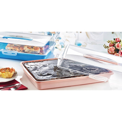 Lock & Fresh Rechthoekige Taartdoos 45 cm – Cake Bewaarbox en Transportcontainer – Met Handgrepen en Clipdeksel – Voor Cake, Taart en Gebak – Assorti