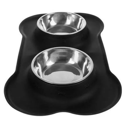 Dubbele Voerbak Hond 2 x 450 ml – RVS Voer- & Drinkbak met Siliconen Antislipmat