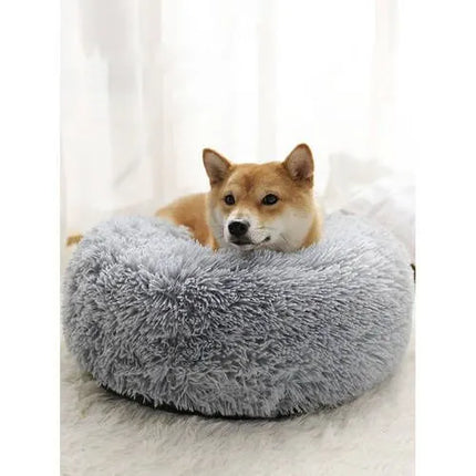Ronde Hondenmand 60 cm – Zachte Pluche Donut Hondenmand Maat M – Grijs