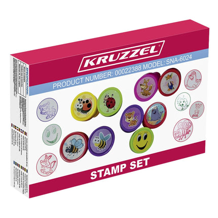 Stempelset Kinderen 60 Stuks – Zelfinktende Stempels – Dieren & Smileys – 6 Kleuren