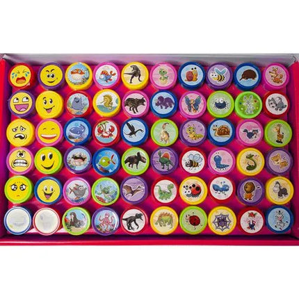 Stempelset Kinderen 60 Stuks – Zelfinktende Stempels – Dieren & Smileys – 6 Kleuren