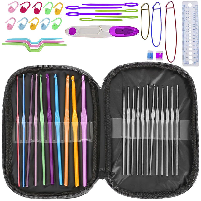 Haaknaaldenset 50-delig – 22 Haaknaalden 0,6-6,5 mm met Accessoires – Complete Haakset met Etui