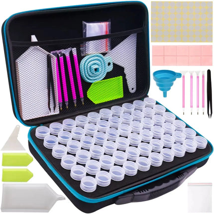 Diamond Painting Opbergkoffer met 60 Potjes – Accessoireset met Pennen, Sorteerbakjes & Etui – Opbergdoos