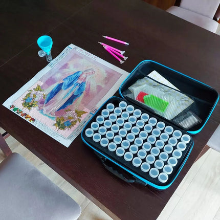 Diamond Painting Opbergkoffer met 60 Potjes – Accessoireset met Pennen, Sorteerbakjes & Etui – Opbergdoos