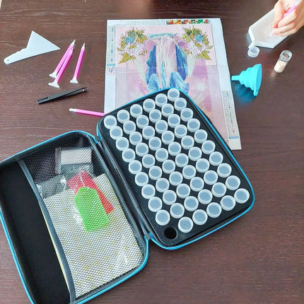 Diamond Painting Opbergkoffer met 60 Potjes – Accessoireset met Pennen, Sorteerbakjes & Etui – Opbergdoos