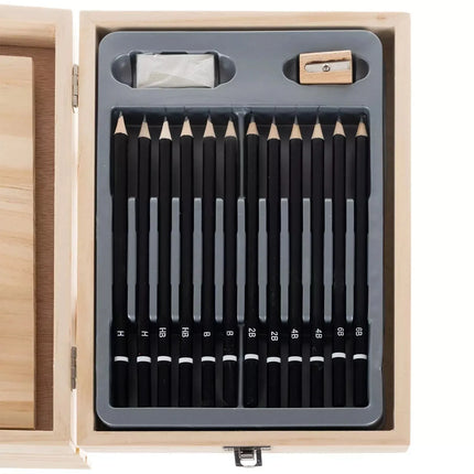 Tekenset & Schilderset 83-delig – Houten Tekenkoffer met Schildersezel – Potloden, Verf, Penselen & Pastelkrijt