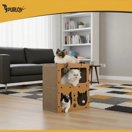 Krabpaal Kat met Huisje – 3-in-1 Krabmeubel met Ligplek & Speelballetjes