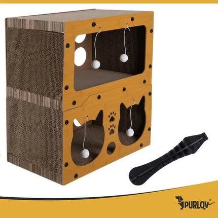 Krabpaal Kat met Huisje – 3-in-1 Krabmeubel met Ligplek & Speelballetjes