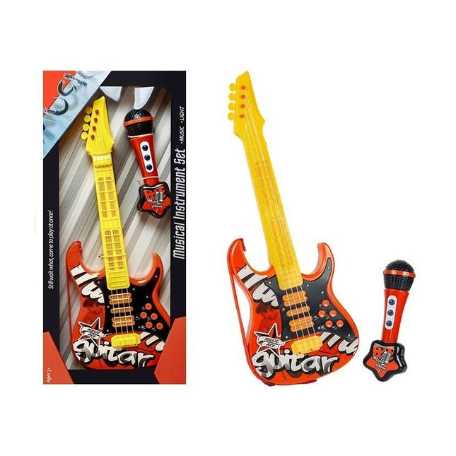 Elektrische Speelgoed gitaar voor kinderen Met Microfoon rood/geel - Kinder Gitaar 57 cm - Speelgoedgitaar