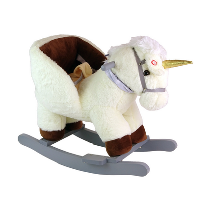 Lean Toys Hobbelpaard Wipstoel Witte Eenhoorn - Met geluid - 48 x 60 x 33 cm - Schommelstoel