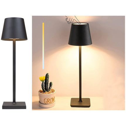 Tafellamp Oplaadbaar - Draadloos en Dimbaar - Moderne Touch Lamp - Nachtlamp Slaapkamer - 3 Tinten Licht - 38 cm - Zwart