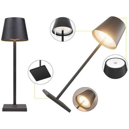 Tafellamp Oplaadbaar - Draadloos en Dimbaar - Moderne Touch Lamp - Nachtlamp Slaapkamer - 3 Tinten Licht - 38 cm - Zwart