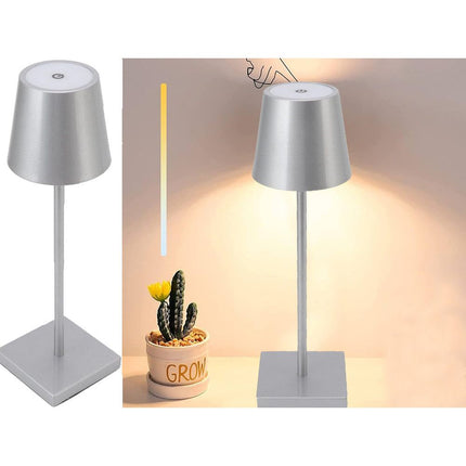 Tafellamp Oplaadbaar - Draadloos en Dimbaar - Moderne Touch Lamp - Nachtlamp Slaapkamer - 3 Tinten Licht - 38 cm - Zilver