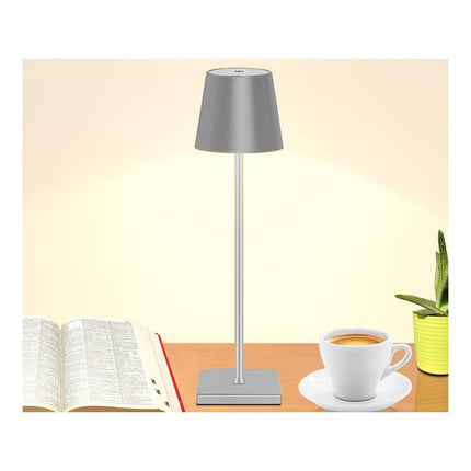 Tafellamp Oplaadbaar - Draadloos en Dimbaar - Moderne Touch Lamp - Nachtlamp Slaapkamer - 3 Tinten Licht - 38 cm - Zilver