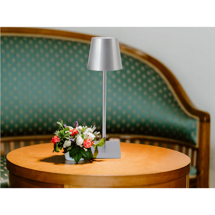 Tafellamp Oplaadbaar - Draadloos en Dimbaar - Moderne Touch Lamp - Nachtlamp Slaapkamer - 3 Tinten Licht - 38 cm - Zilver