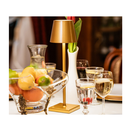 Oplaadbare Draadloze Tafellamp – 38 cm Goud – LED Nachtlamp met Dimbaar Warm Licht & Touchbediening – Moderne Oplaadbare Nachtlamp voor Slaapkamer, Woonkamer en Camping