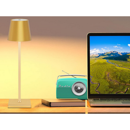 Oplaadbare Draadloze Tafellamp – 38 cm Goud – LED Nachtlamp met Dimbaar Warm Licht & Touchbediening – Moderne Oplaadbare Nachtlamp voor Slaapkamer, Woonkamer en Camping