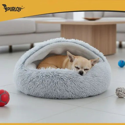 Zachte Hondenmand & Kattenmand 44 x 38 cm – Pluche Dierenmand met Kap – Grijs