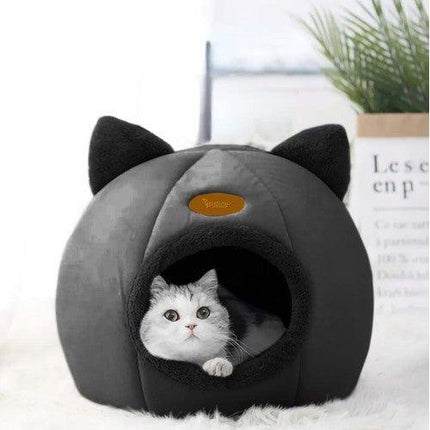 Purlov Luxe kattenmand voor de Kat  - Pluche Kattenbed - Luxe Kattenhuisje - Kat Slaapplek - Zachte Kattenmand - Huisdier Meubels - Zwart