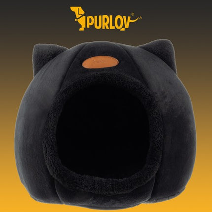 Purlov Luxe kattenmand voor de Kat  - Pluche Kattenbed - Luxe Kattenhuisje - Kat Slaapplek - Zachte Kattenmand - Huisdier Meubels - Zwart