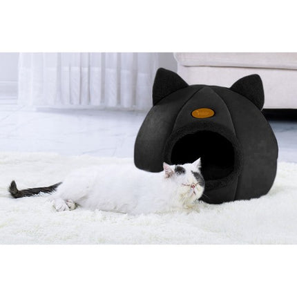 Purlov Luxe kattenmand voor de Kat  - Pluche Kattenbed - Luxe Kattenhuisje - Kat Slaapplek - Zachte Kattenmand - Huisdier Meubels - Zwart