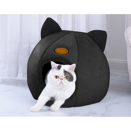 Purlov Luxe kattenmand voor de Kat  - Pluche Kattenbed - Luxe Kattenhuisje - Kat Slaapplek - Zachte Kattenmand - Huisdier Meubels - Zwart