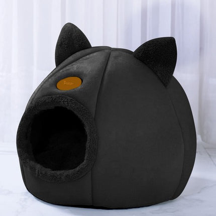 Purlov Luxe kattenmand voor de Kat  - Pluche Kattenbed - Luxe Kattenhuisje - Kat Slaapplek - Zachte Kattenmand - Huisdier Meubels - Zwart