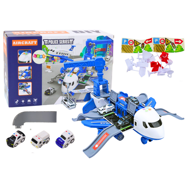 Aircraft Police Series Interactief Vliegtuig Politiebureau - Vliegtuig Inclusief Voertuigen en Accessoires - Met Licht en Geluid - Terugtrekfunctie - Glijbaan, Hijskraan en Lanceerplateau - 50 x 39 x 24 cm