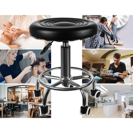 Beautylushh Kapperskruk op Wielen – Zwarte Zadelkruk met Extra Beensteunwiel - In Hoogte Verstelbare Ergonomische Salon Draaikruk met Rubber Wielen