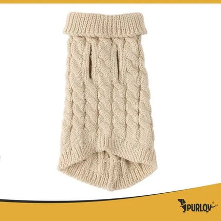 Hondentrui Maat S – Warme Gebreide Wintertrui met Col – Beige