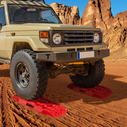 Trendmix Auto Gripplaten 2 Stuks – Antislip Starthulp Tractiemat – Voor Modder, Sneeuw en Zand – 58x31x6 cm – Rood – Voor Auto, Camper, Vrachtwagen