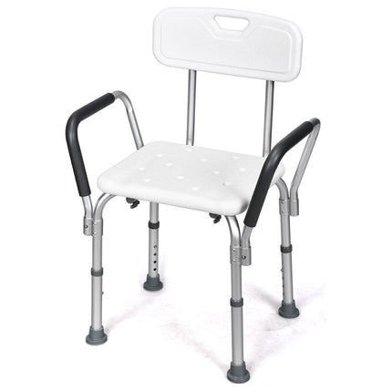 Trendmix Aluminium Douchestoel In 6 Hoogtes Verstelbaar Met Rugleuning - Tot 150 kg Belasting - Antislip - Gevoerde Armleuningen - 59 x 46 x 73-85 cm