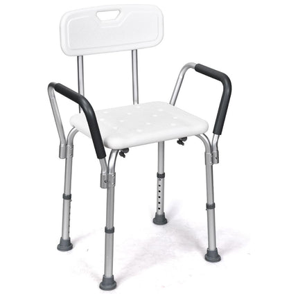 Trendmix Aluminium Douchestoel In 6 Hoogtes Verstelbaar Met Rugleuning - Tot 150 kg Belasting - Antislip - Gevoerde Armleuningen - 59 x 46 x 73-85 cm