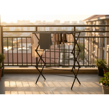 Droogrek – Opvouwbaar en inklapbaar – 10 m² droogruimte – Staal – Zwart – Ruimtebesparend wasrek voor binnen en balkon